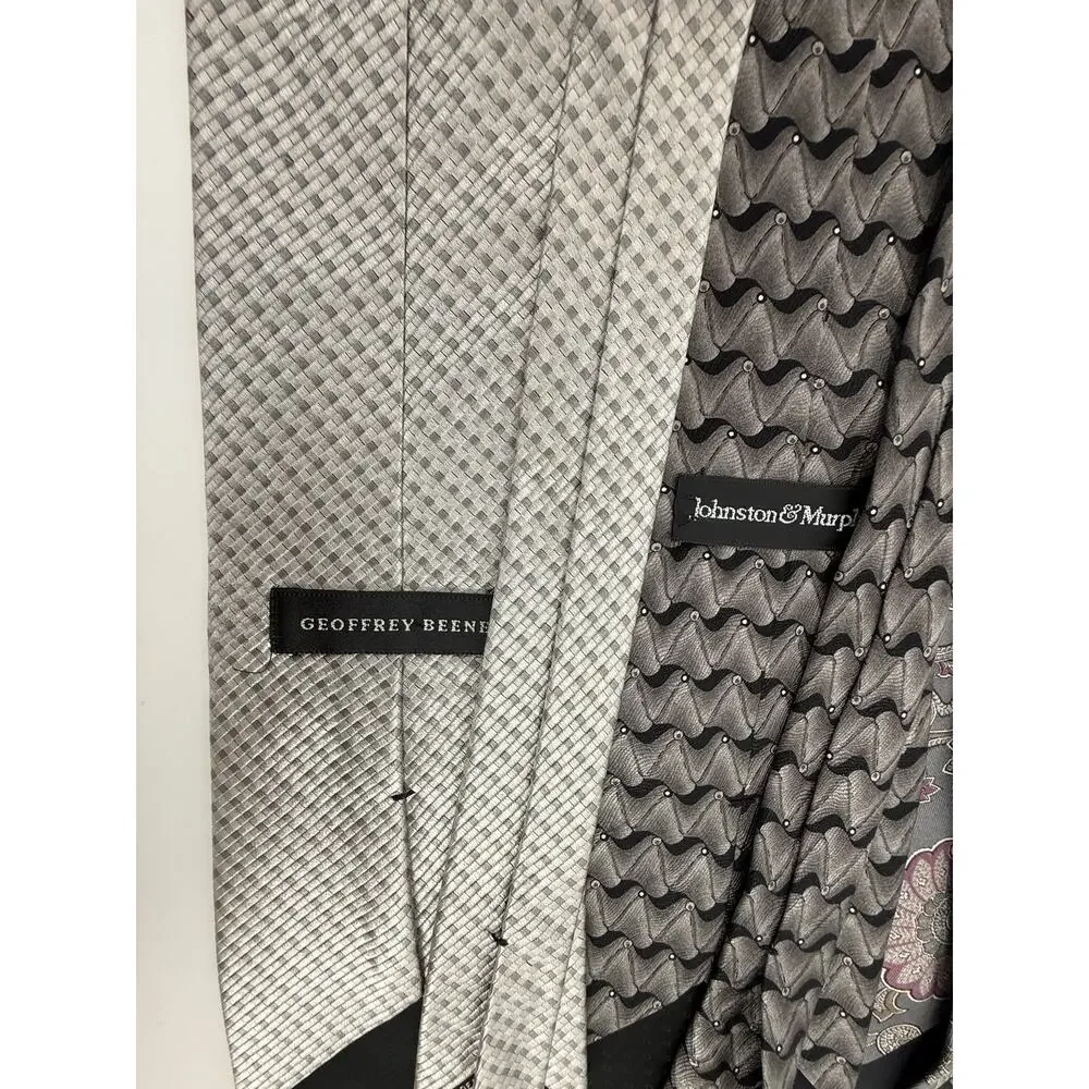 Designer Silk Tie Lot Silver Grey Geoffrey Beene Bill Blass Privado Murphy